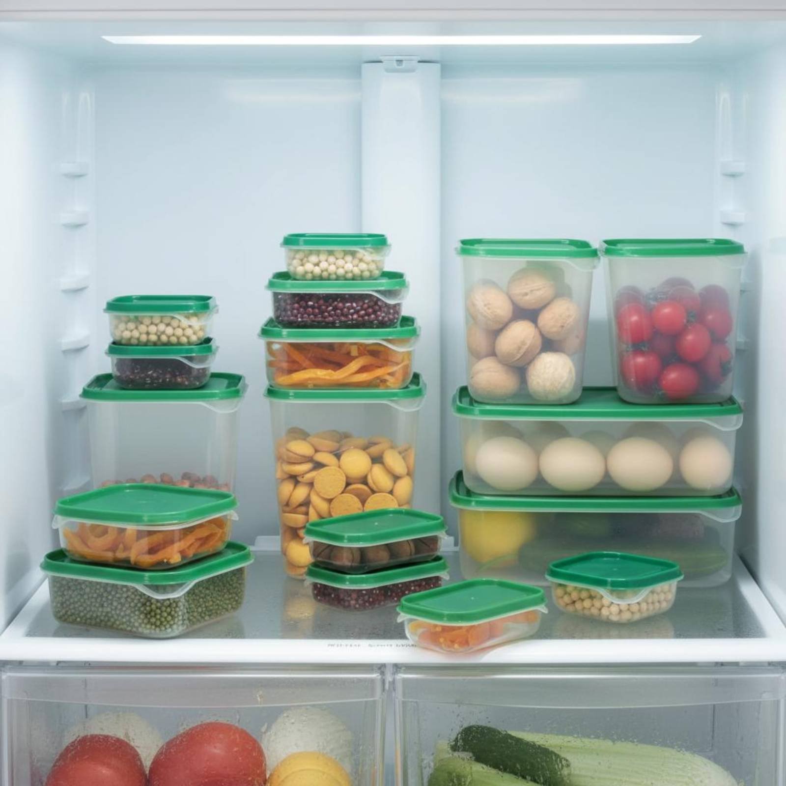 Food Storage Box Plastic - ชุดกล่องเก็บอาหารในตู้เย็น 17 ชิ้น กล่องพลาสติกกันรั่วซึมพร้อมฝาปิด ชุดกล่องถนอมอาหารสุญญากาศ ใช้ซ้ำได้สำหรับตู้เย็น