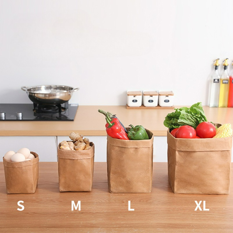 Food Storage Reusable Bags - ถุงกระดาษคราฟท์ ถุงเก็บของกระดาษแบบล้างทำความสะอาดได้ ถุงใส่ของชำแบบใช้ซ้ำได้ สำหรับอาหาร ผลไม้ ผัก