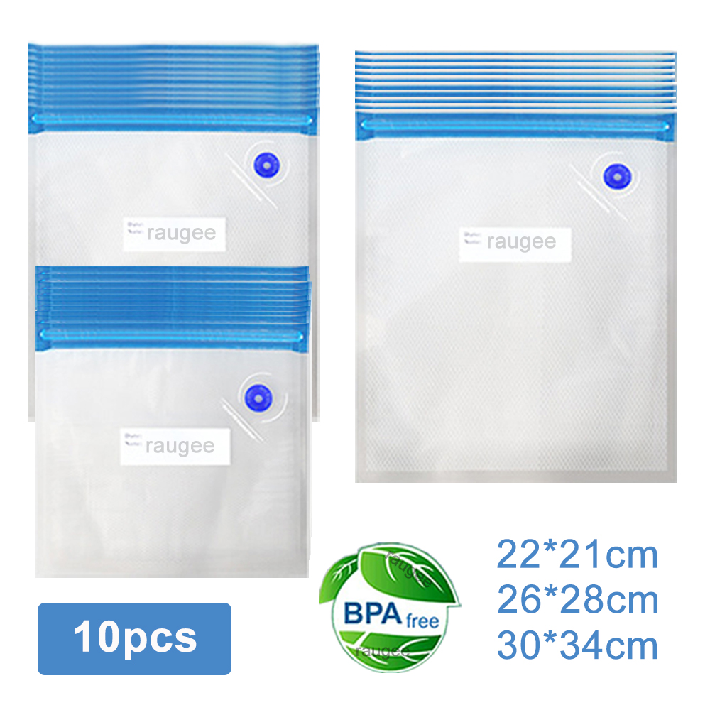 Food Storage Reusable Bags - ถุงสูญญากาศ อาหารแบบใช้ซ้ําได้ ถุงบรรจุภัณฑ์สูญญากาศ 10 ชิ้น ถุงเก็บสูญญากาศปิดผนึกสําหรับอาหาร