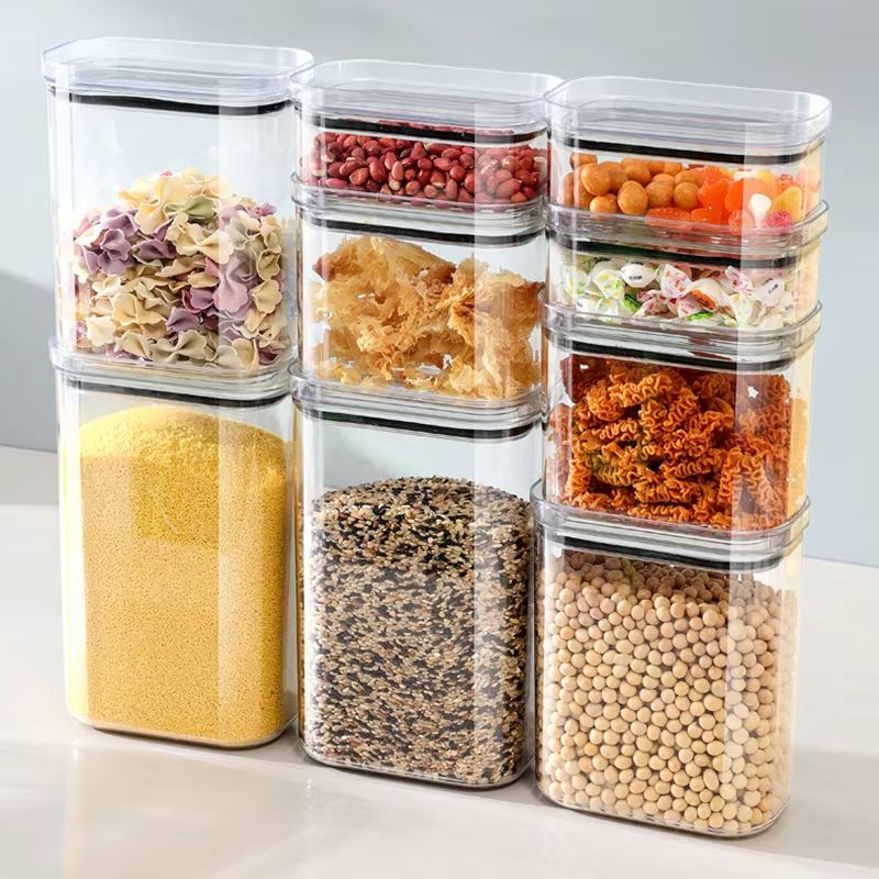 Food Storage In Cabinets - กล่องเก็บของในครัวแบบปิดผนึก สำหรับเก็บธัญพืช ถั่วเหลือง ถั่วต่างๆ ผลิตจากพลาสติกเกรดอาหาร แข็งแรง