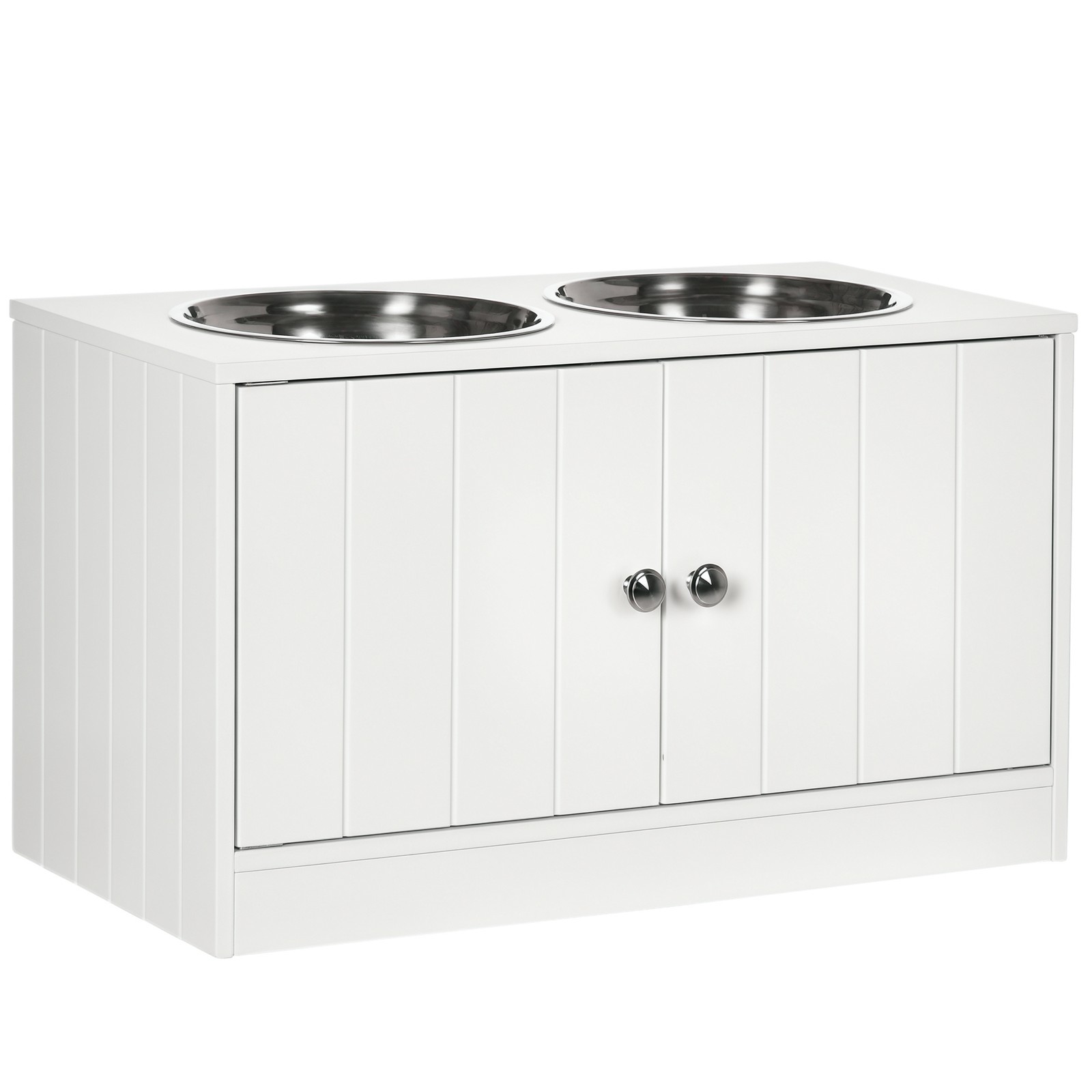 Food Storage For Dog - ตู้เก็บอาหารสุนัขแบบมีประตูแม่เหล็กและสถานีให้อาหารสุนัข สีขาว