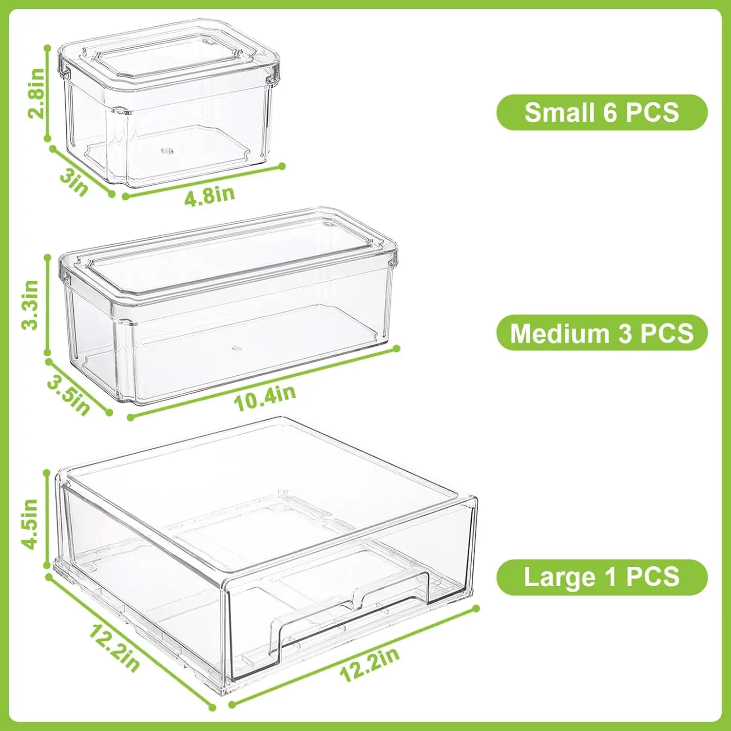 Food Storage Without Pantry - กล่องจัดระเบียบตู้เย็นแบบใส 10/14 ชิ้น พร้อมฝาปิด ลิ้นชักแบบดึงออกได้ กล่องเก็บอาหารพลาสติกแบบซ้อนได้
