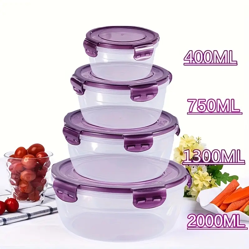 Food Storage Box Plastic - ภาชนะเก็บอาหารพลาสติก 4 ชิ้น กล่องอาหารกลางวัน เหมาะสำหรับโรงอาหาร แคมป์ปิ้ง