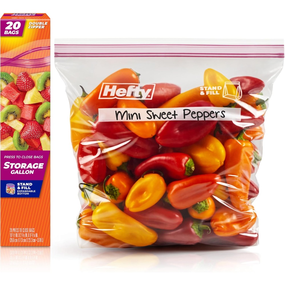 Food Storage Reusable Bags - ถุงพลาสติกแบบกดปิด ขนาดแกลลอน สำหรับเก็บอาหาร แช่แข็งได้ 20 ใบ