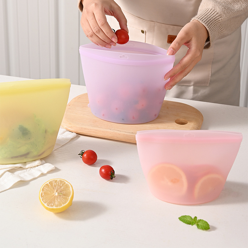 Food Storage Reusable Bags - ถุงซิลิโคนเก็บอาหารแบบปิดผนึกเอง ถุงเก็บอาหารแบบพกพา ชุดครัวสดใหม่ ใช้ซ้ำได้ เหมาะสำหรับอาหารสด ใช้เก็บได้หลากหลาย