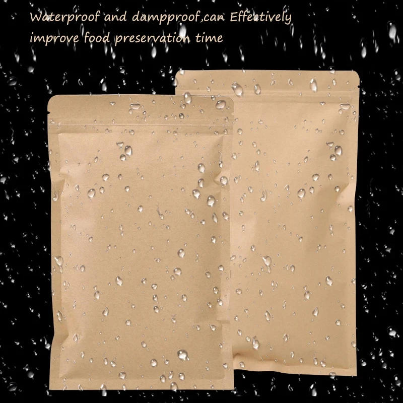Food Storage Reusable Bags - 100PCS กระดาษคราฟท์สีน้ำตาลซิปล็อคกระเป๋าแบบใช้ซ้ำได้ถุงกันความชื้นสำหรับสมุนไพรลูกอมถุงเก็บอาหาร