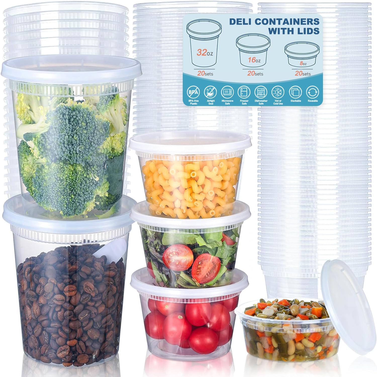 Food Storage Bowls - 24 ชิ้น Deli ภาชนะเก็บอาหารพร้อมฝาปิด, ภาชนะเก็บอาหารพลาสติก 8