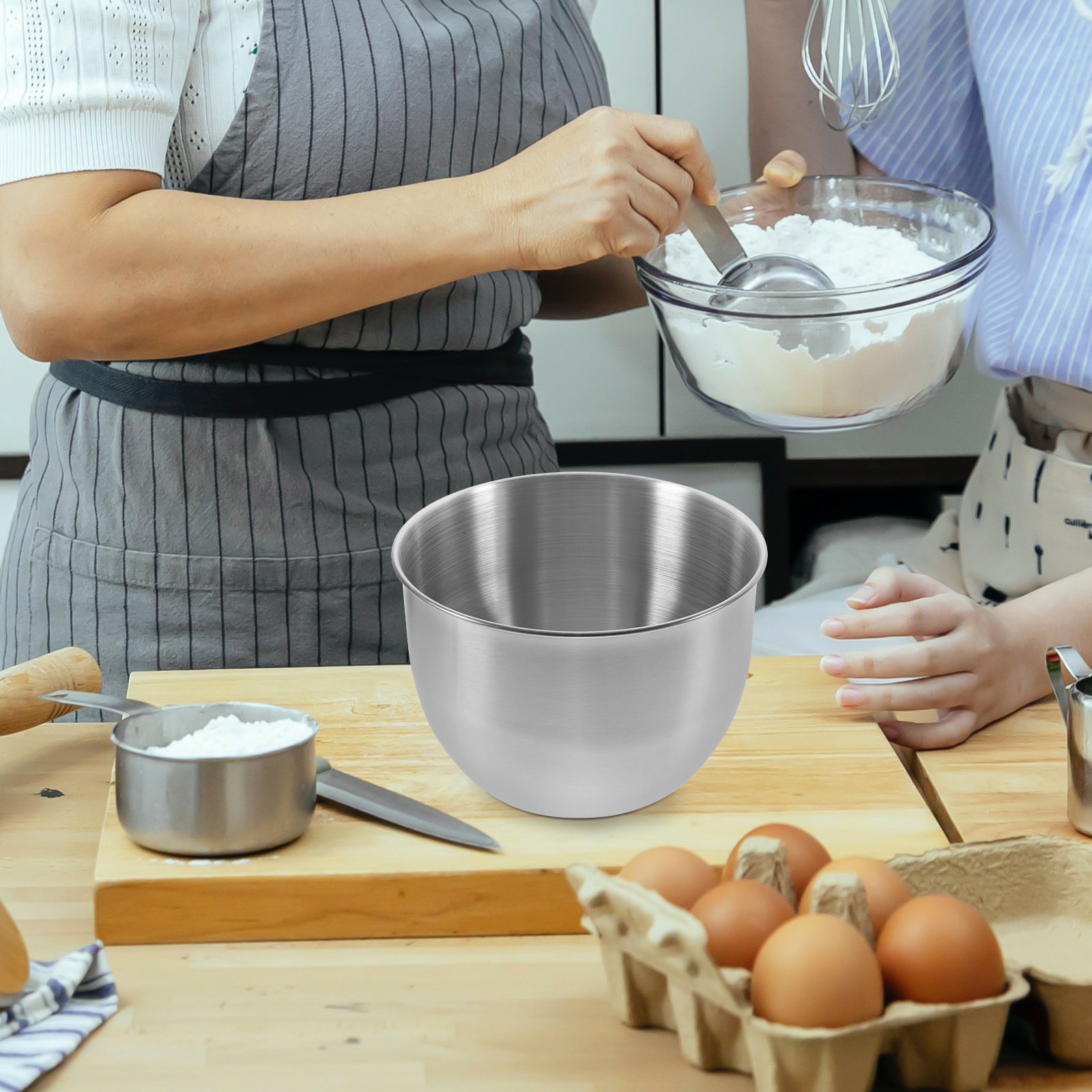 Food Storage Bowls - ชามผสมสแตนเลสหนา ชามโลหะหนาสำหรับทำอาหาร อบขนม นวดแป้ง สลัด เตรียมอาหาร