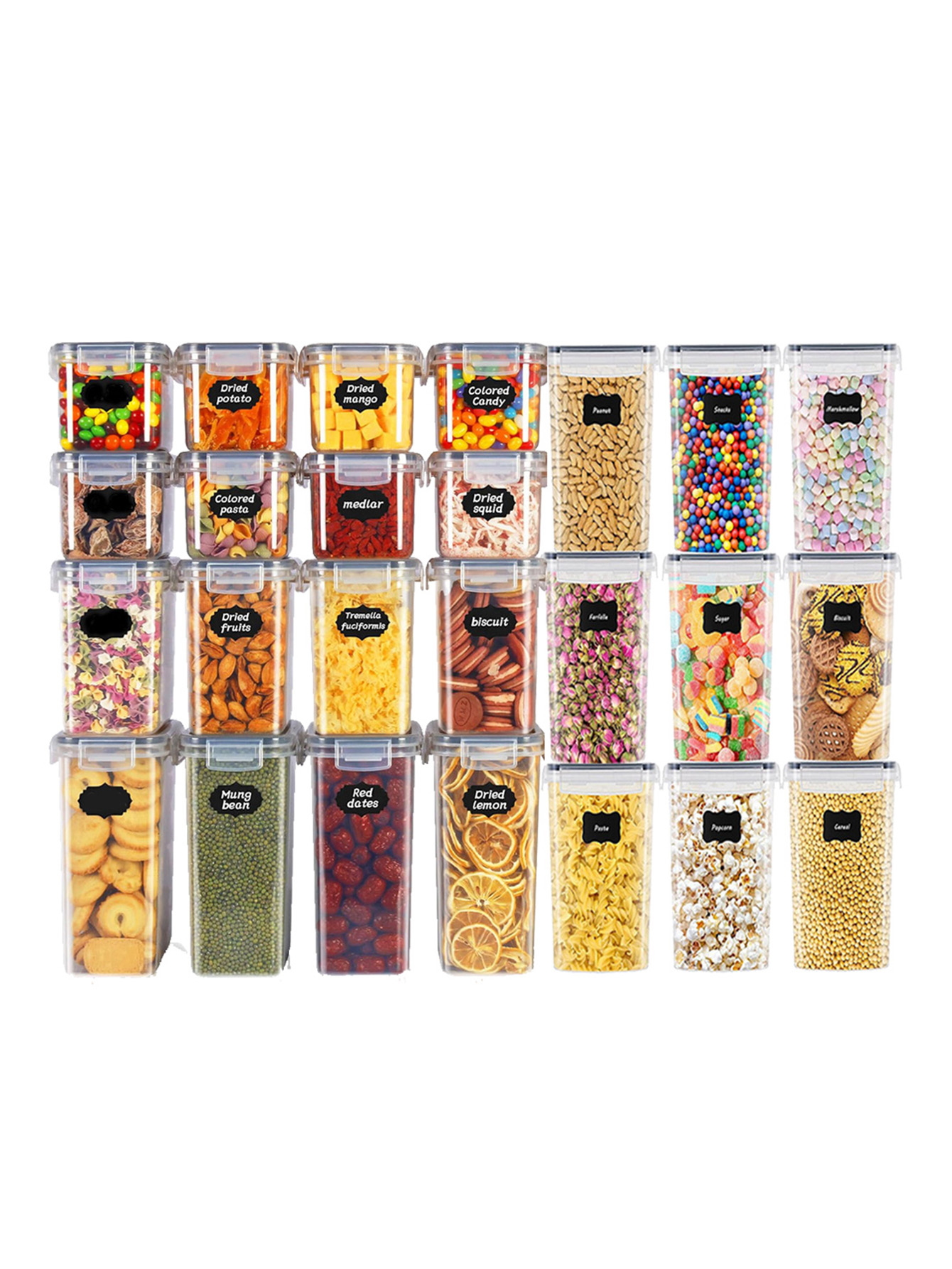 Food Storage Labels - 48 ชิ้น, ภาชนะเก็บอาหารแบบมีฝาปิด, ภาชนะพลาสติกสำหรับห้องครัว, กระปุกเก็บของแห้งสำหรับแลคโตส, ธัญพืช,