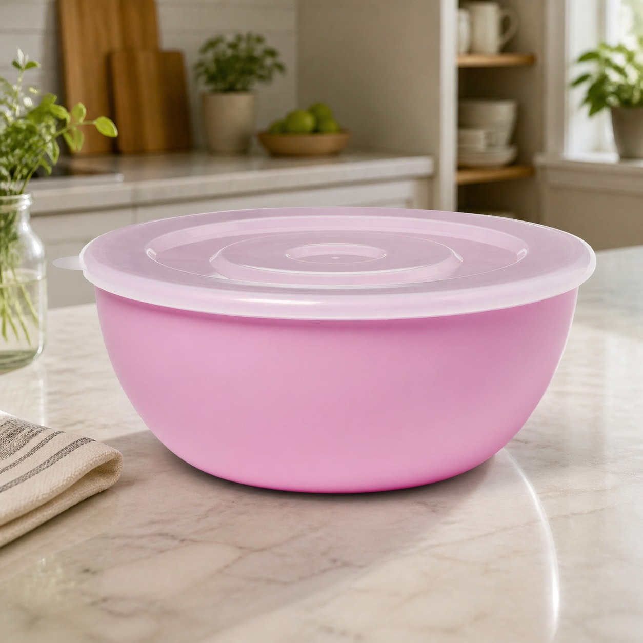 Food Storage Bowls - ชามสีชมพูพร้อมฝาปิดเข้าชุด ภาชนะเก็บอาหารที่ทนทานสำหรับห้องครัว หอพัก การเตรียมอาหาร และอาหารที่เหลือ