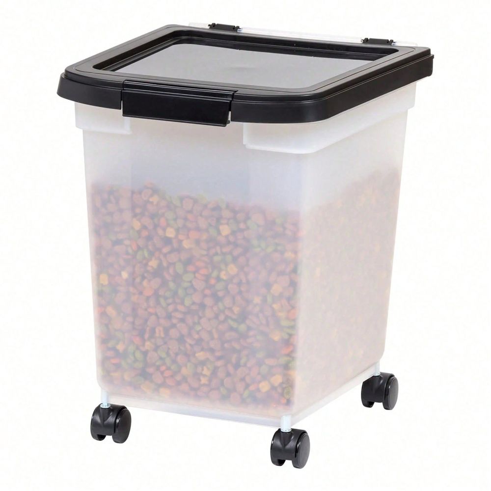 Food Storage For Dog - ถังเก็บของพลาสติกใสพร้อมล้อและฝาปิด รับน้ำหนักได้ 25 ปอนด์ ภาชนะเก็บอาหารสัตว์เลี้ยงแบบปิดสนิทสำหรับสุนัขและแมว