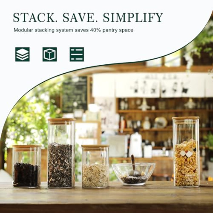 ชุดโหลแก้วทรงสี่เหลี่ยมพร้อมฝา - Food Storage Glass Containers บทวิจารณ์และราคา