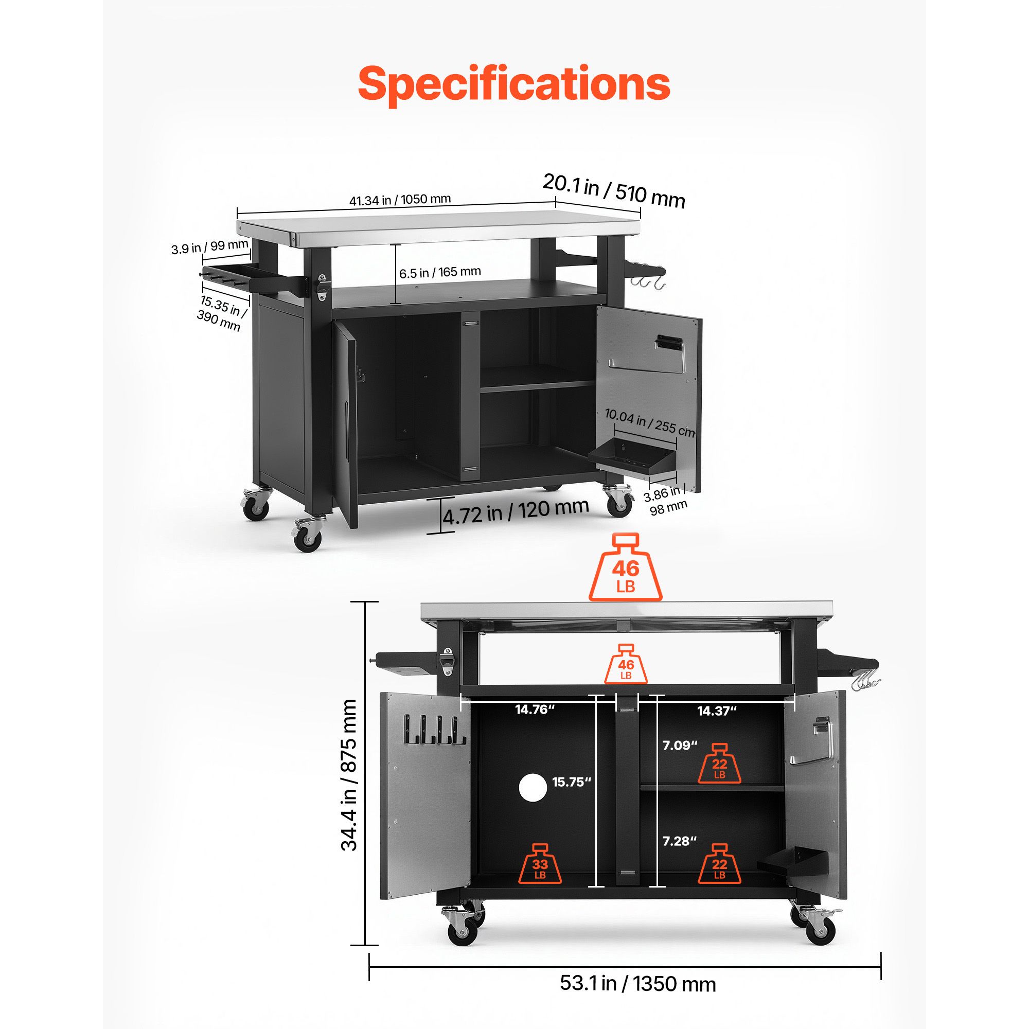 รถเข็นปิ้งย่างกลางแจ้งพร้อมตู้ - Food Storage In Cabinets บทวิจารณ์และราคา