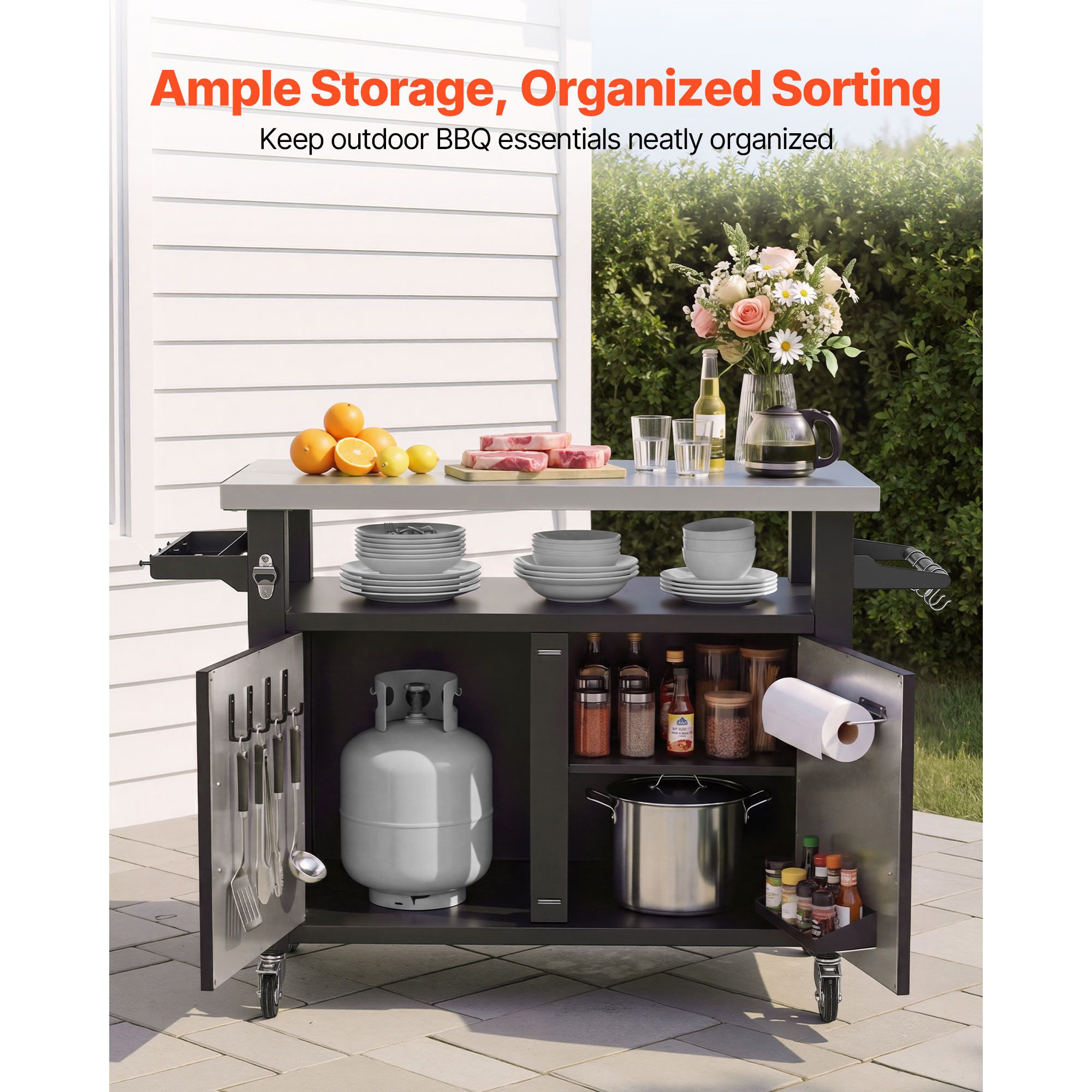 รถเข็นปิ้งย่างกลางแจ้งพร้อมตู้ - Food Storage In Cabinets บทวิจารณ์และราคา