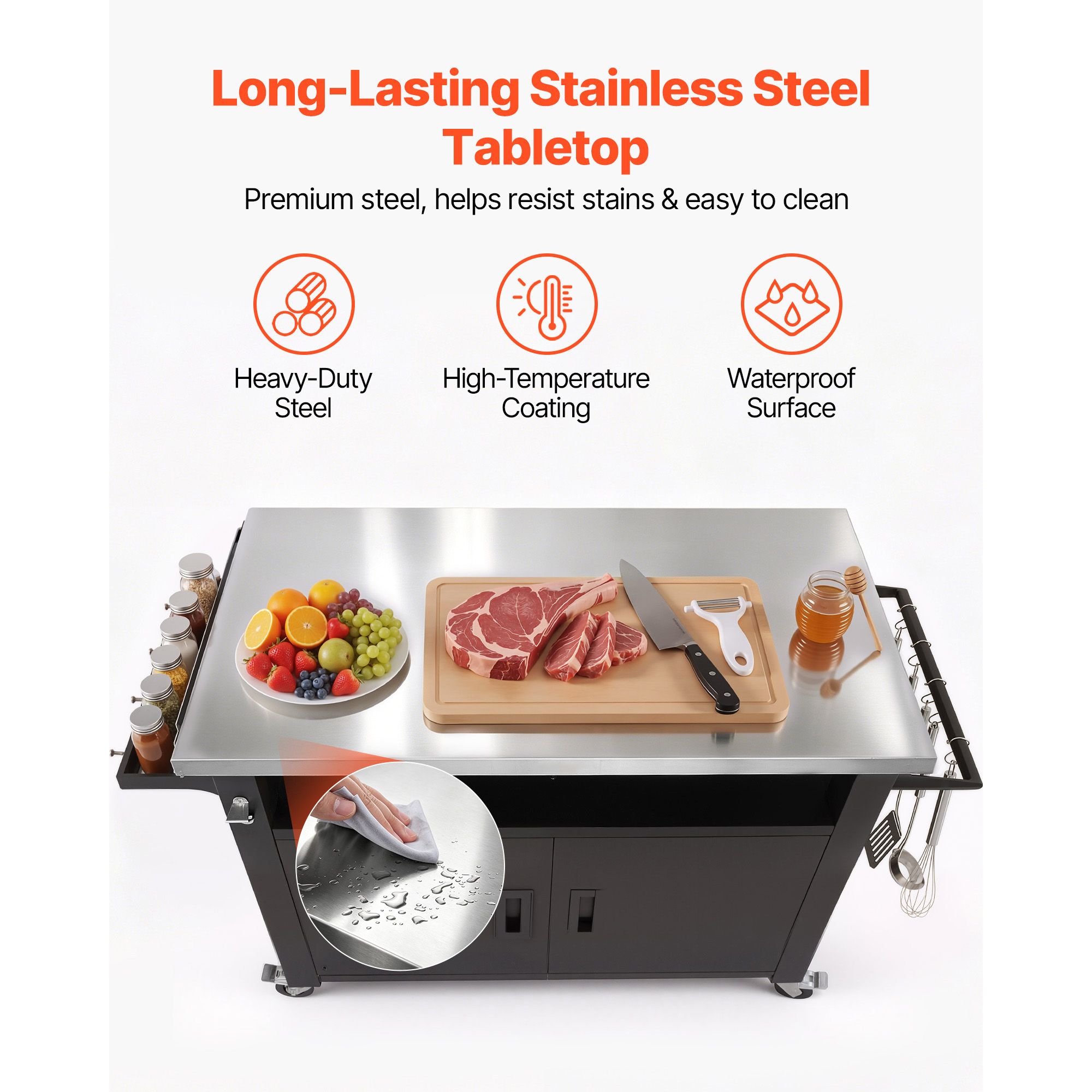 รถเข็นปิ้งย่างกลางแจ้งพร้อมตู้ - Food Storage In Cabinets บทวิจารณ์และราคา