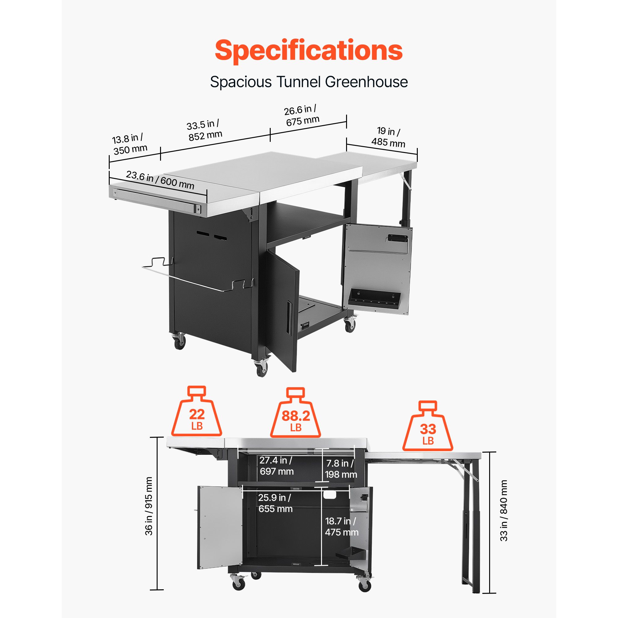 รถเข็นปิ้งย่างกลางแจ้งพร้อมตู้ - Food Storage In Cabinets บทวิจารณ์และราคา
