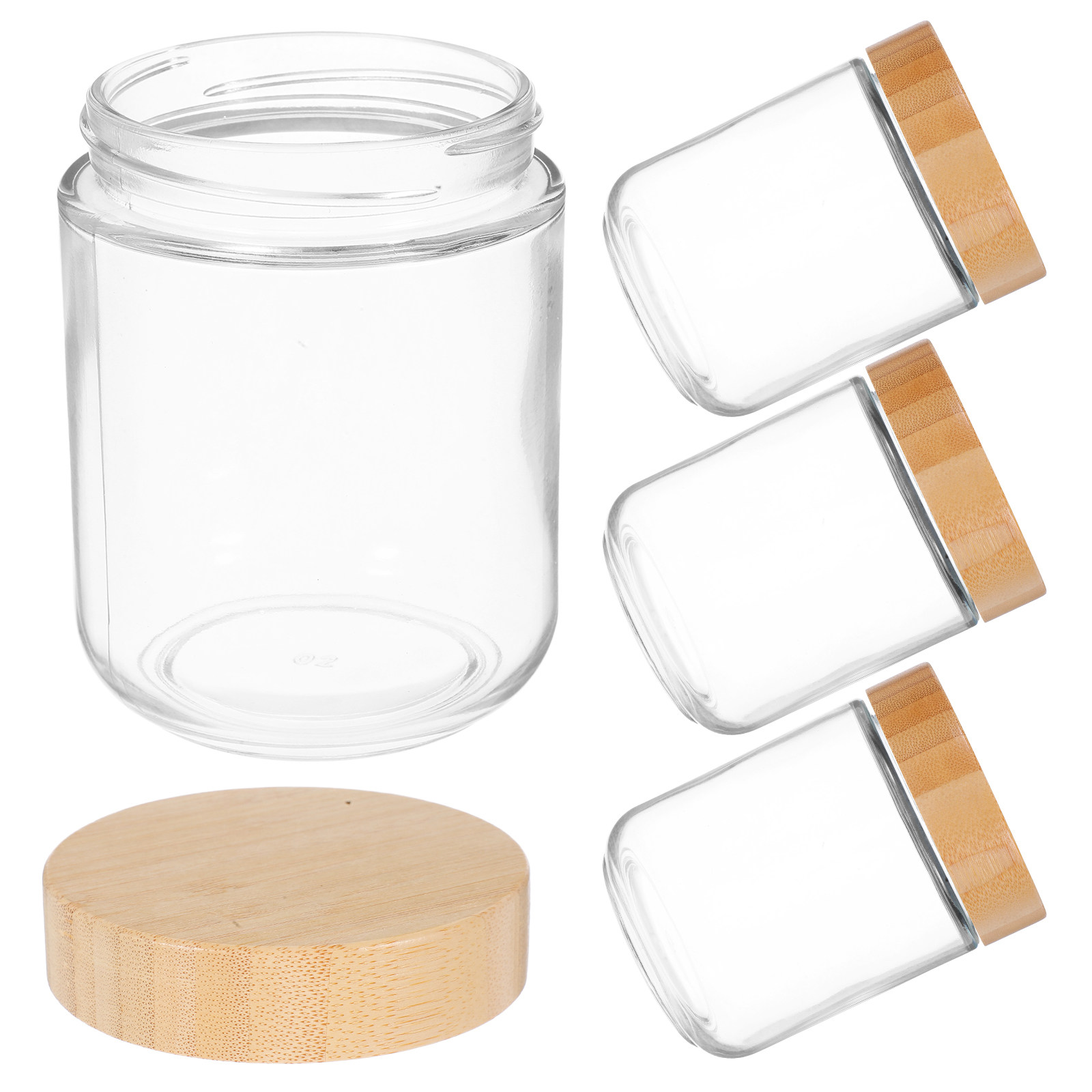 โหลแก้วใส 4 ชิ้น พร้อมฝาไม้ไผ่ - Food Storage Glass Containers บทวิจารณ์และราคา