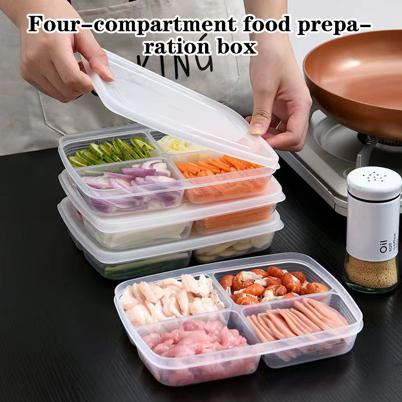 ใหม่【กล่องเก็บของพลาสติก 4 ช่อ - Food Storage Box Plastic บทวิจารณ์และราคา