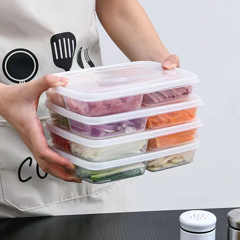 ใหม่【กล่องเก็บของพลาสติก 4 ช่อ - Food Storage Box Plastic บทวิจารณ์และราคา