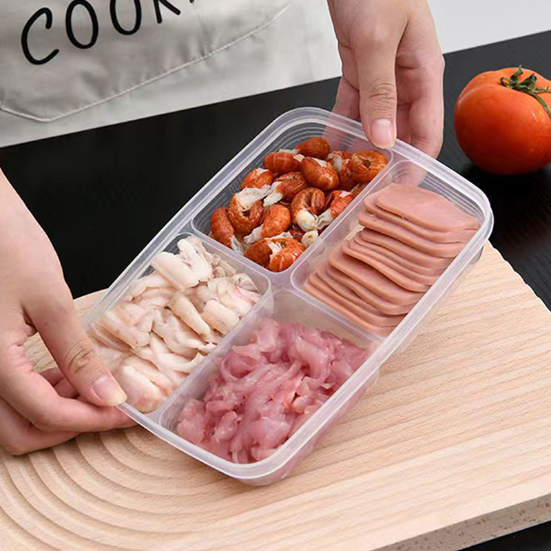 ใหม่【กล่องเก็บของพลาสติก 4 ช่อ - Food Storage Box Plastic บทวิจารณ์และราคา