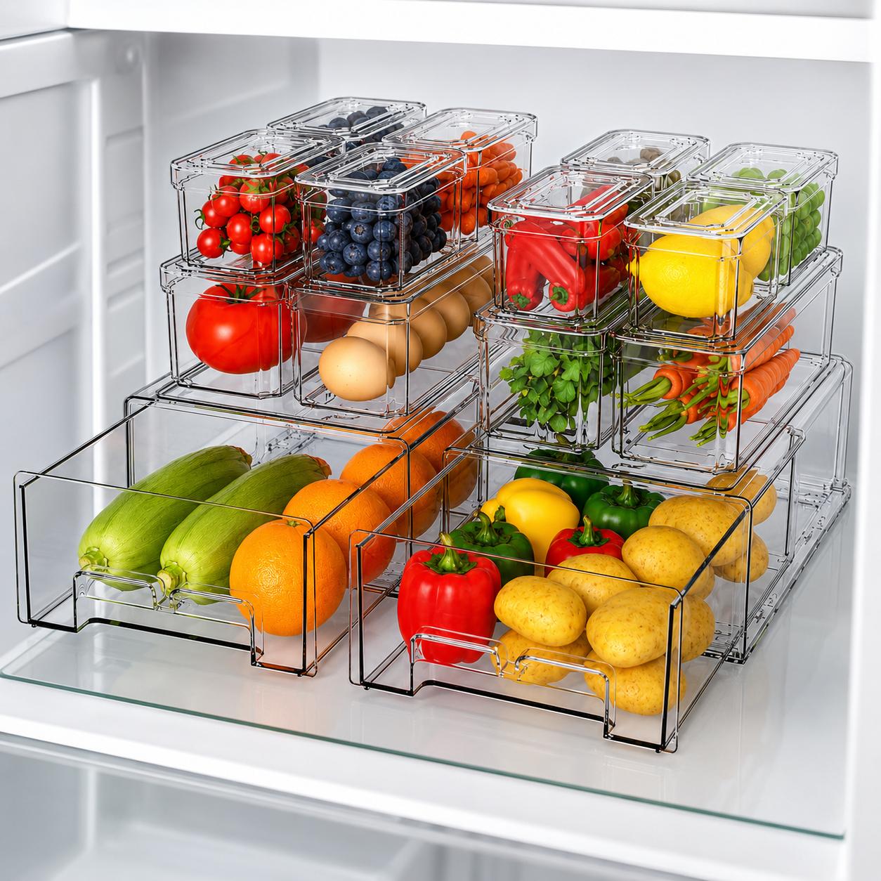 กล่องจัดระเบียบตู้เย็นแบบซ้อนก - Food Storage Without Pantry บทวิจารณ์และราคา