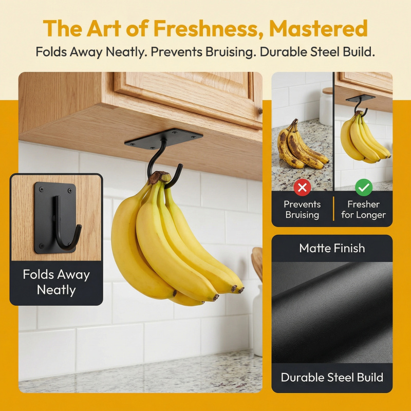 ตะขอแขวนกล้วยแบบติดผนังโลหะสีด - Food Storage And Organizer บทวิจารณ์และราคา